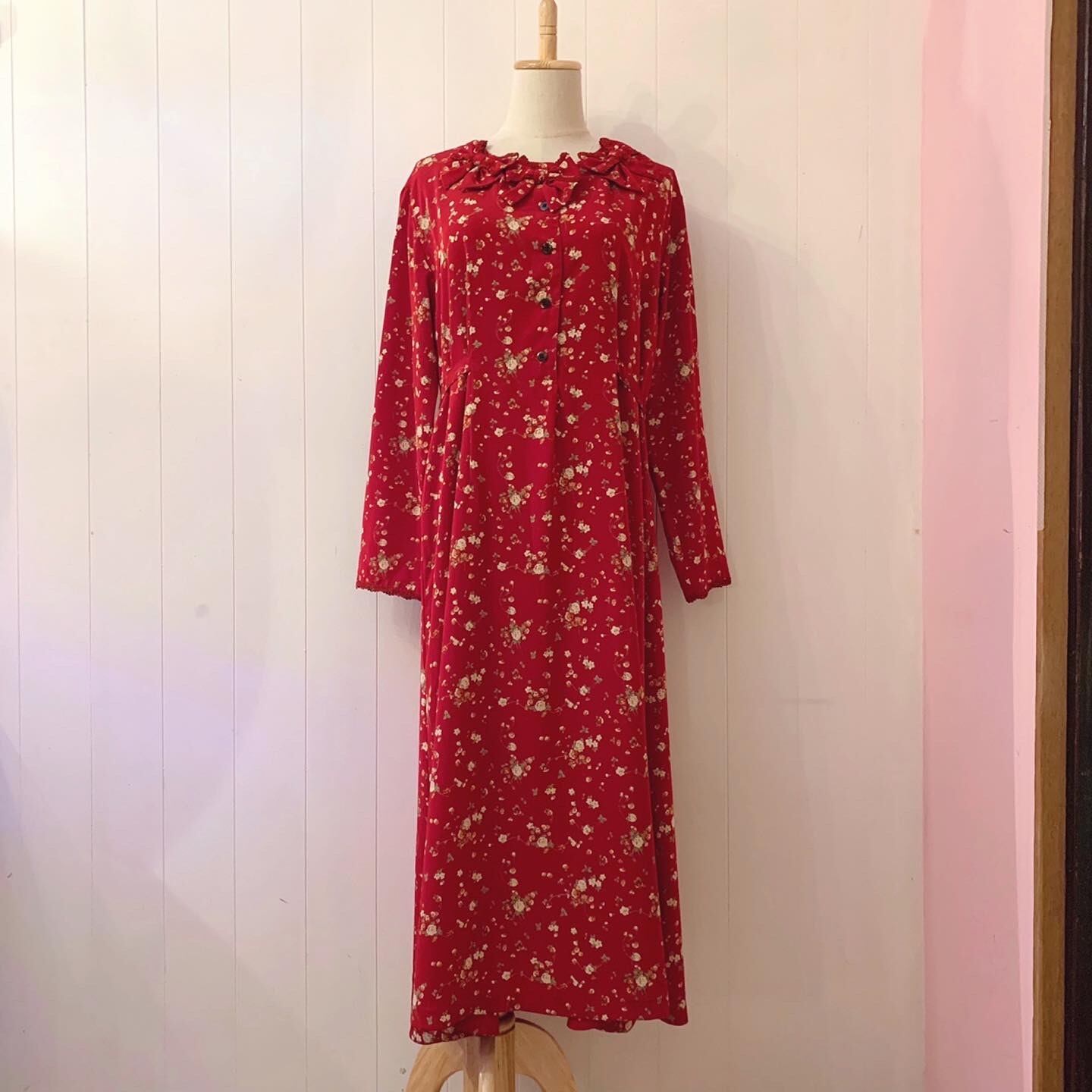 flower red ribbon long one-piece