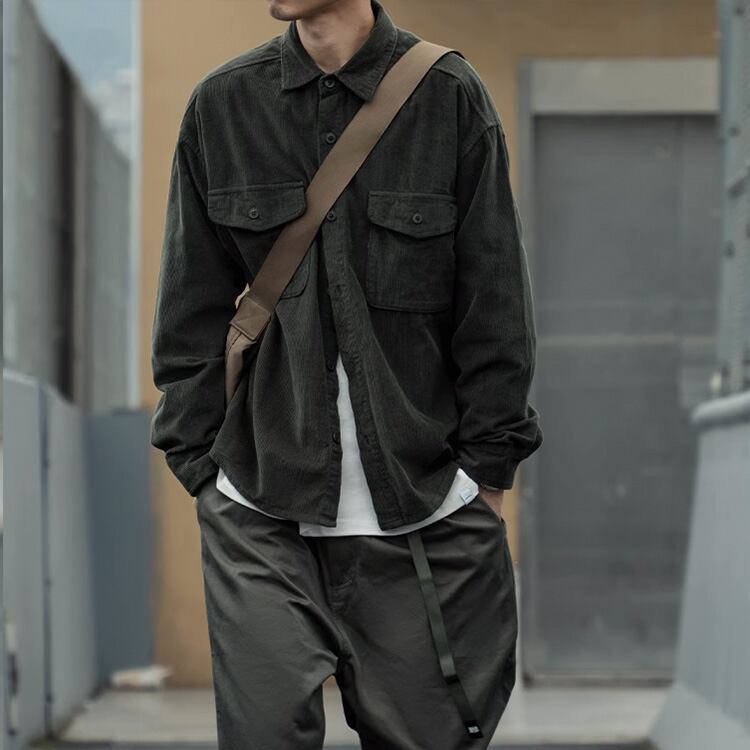 ★TEXTURED PLAIN CORDUROY WORK SHIRT　　　A0785