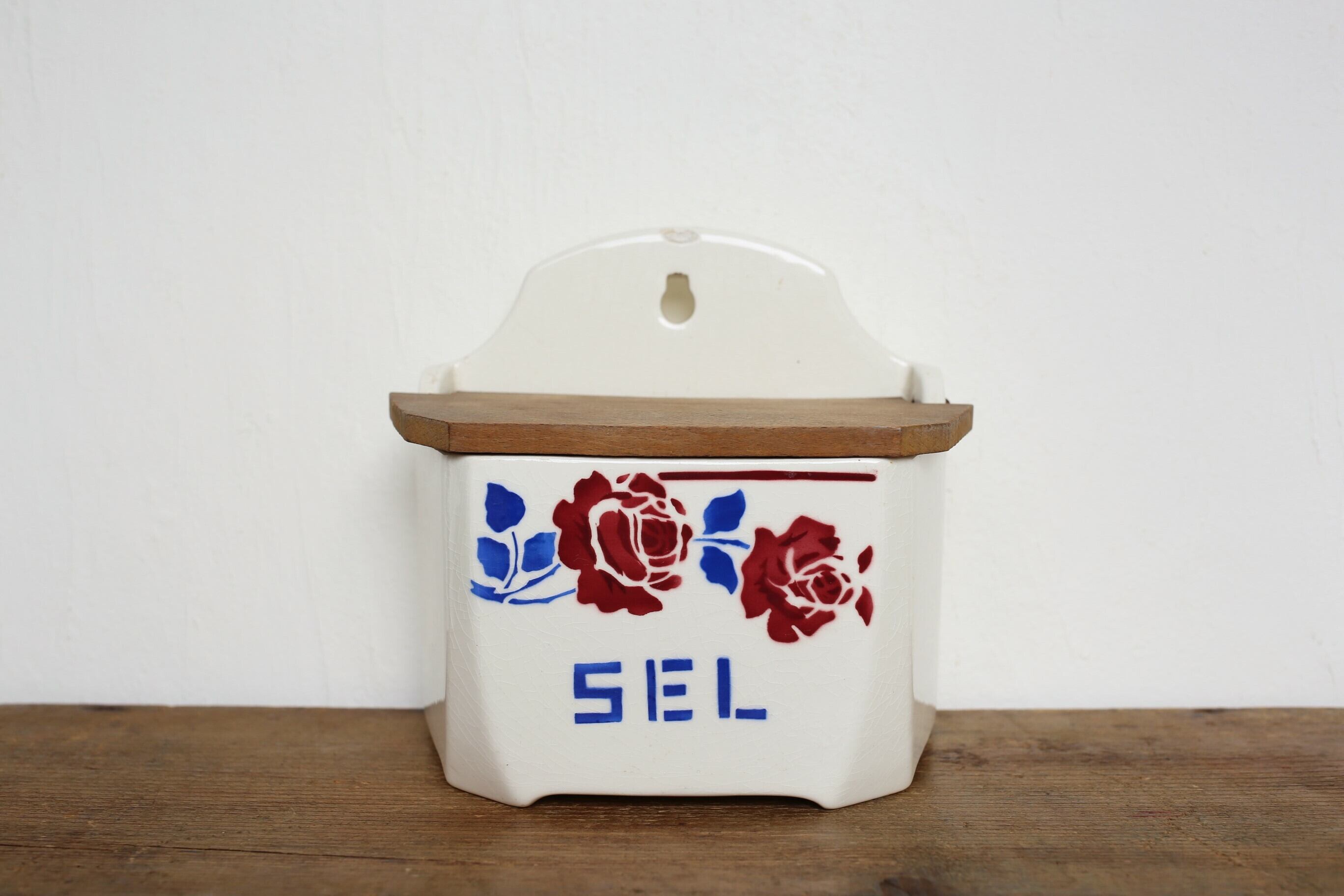 フランス アンティーク ヴィンテージ Badonviller 陶器製 SEL缶 「ROSE」 N-00219