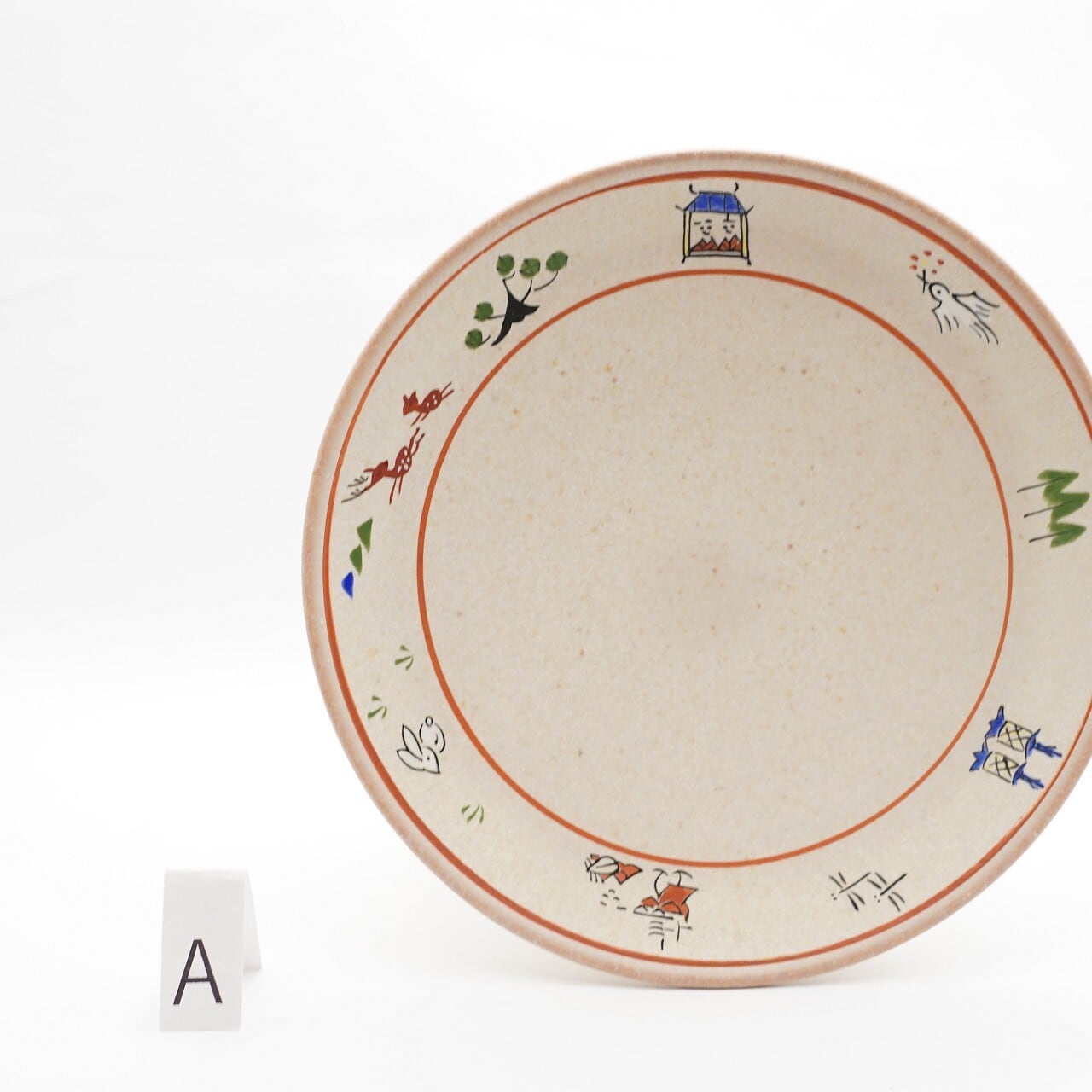 奈良出品　現状　焼物　大皿 赤膚焼 大塩ほさな】奈良絵五寸皿 | ろにせら ギャラリーと雑貨のお店