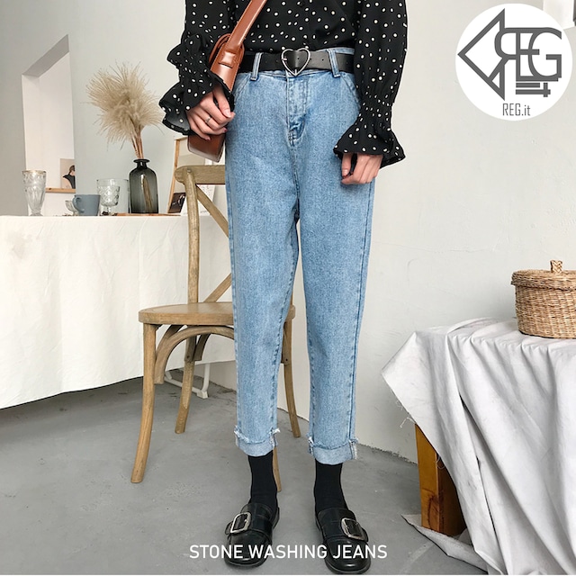 【REGIT】【即納】STONE WASHING JEANS 韓国ファッション 韓国服 デニム ジーンズ かわいいデニム プチプラコーデ 古着風