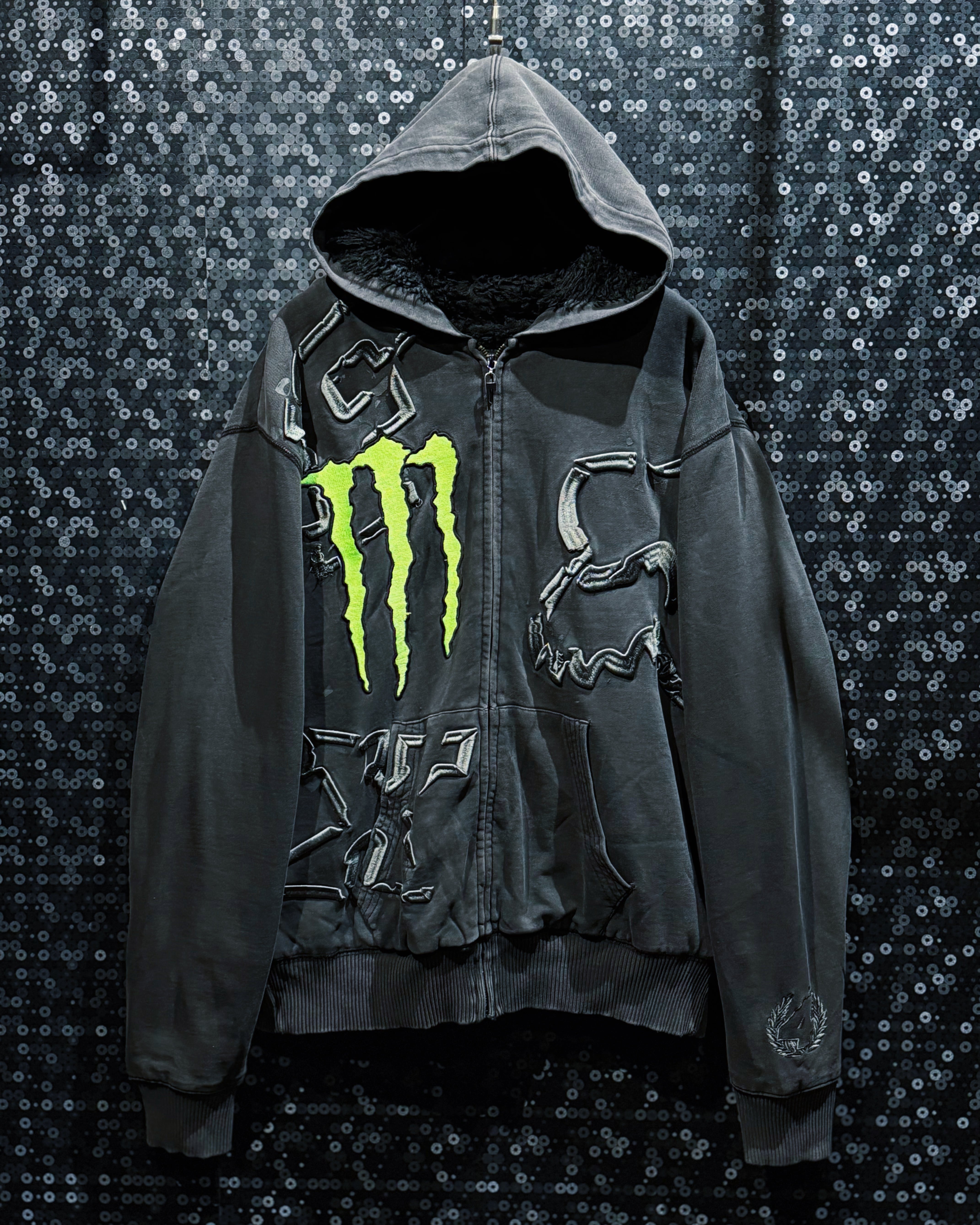 【ÆIEM】"FOX × Monster Energy"vintage Collaboration Full-Zip Sherpa-Lined Hoodie
