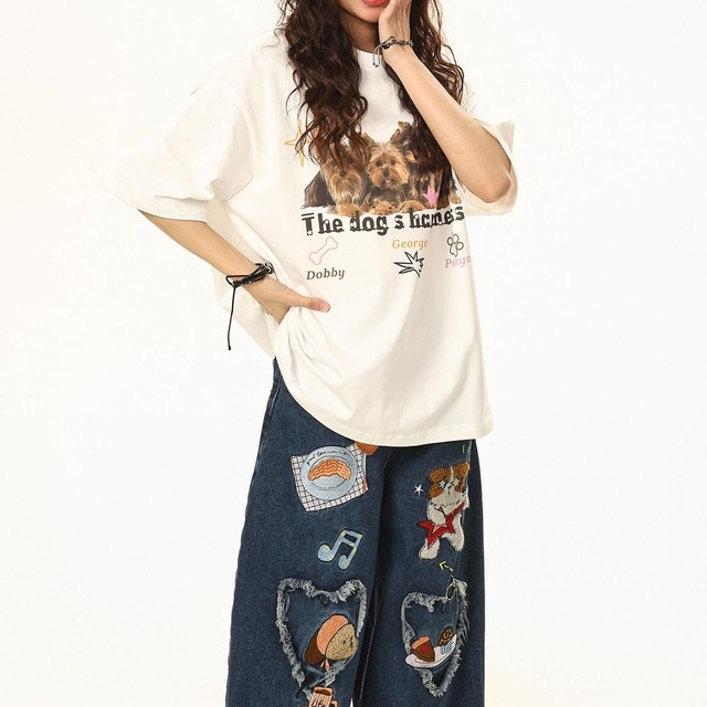 ドッグフォトグラフィックレタリングTシャツ 2col   R01764