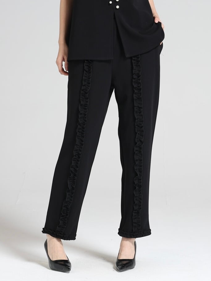 フロントフリルテーパードパンツ