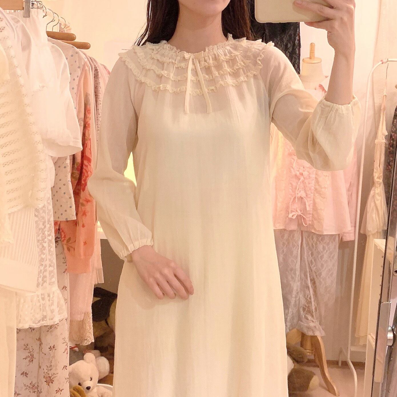 round lace cream neglige one-piece