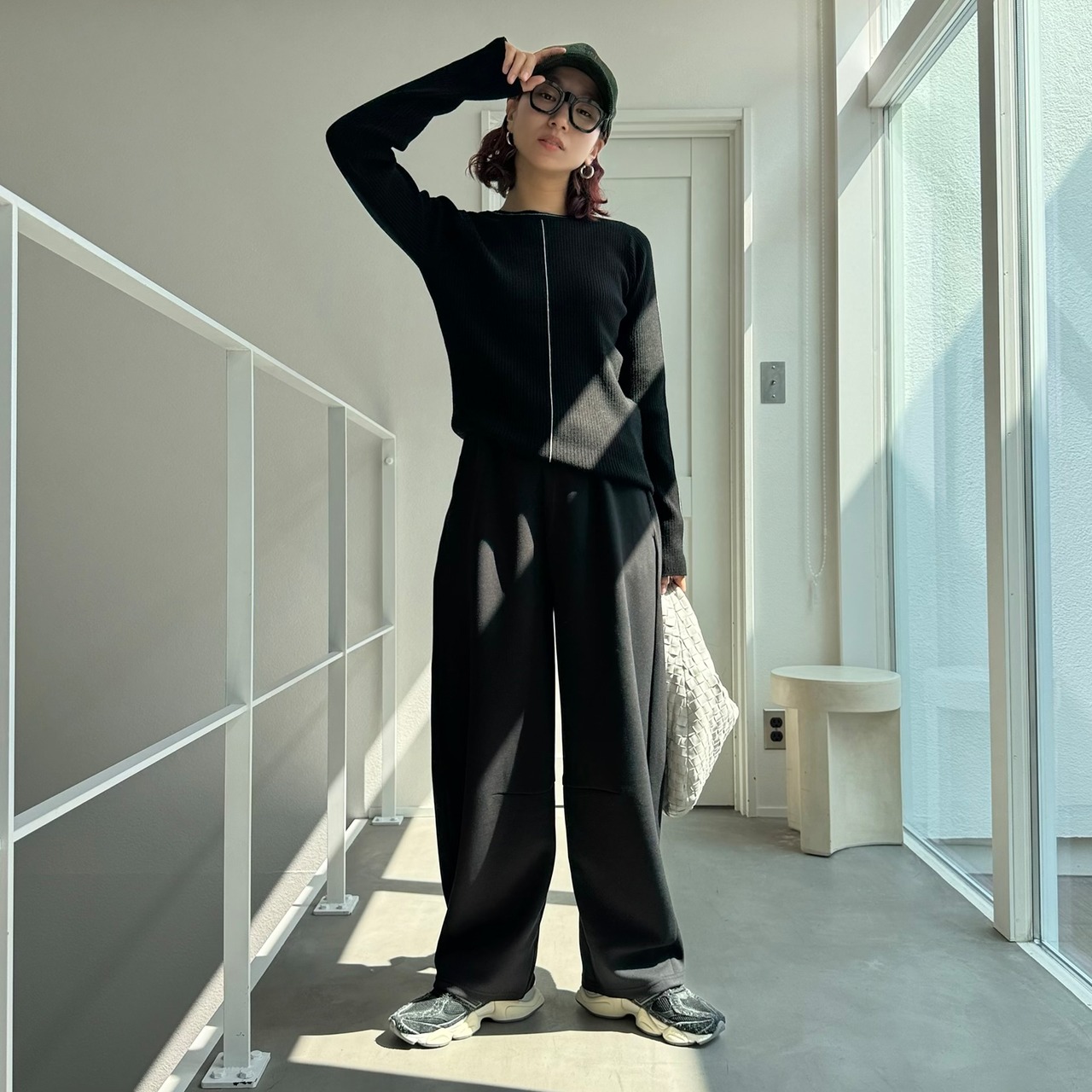 配色ラインリブknit/ブラック