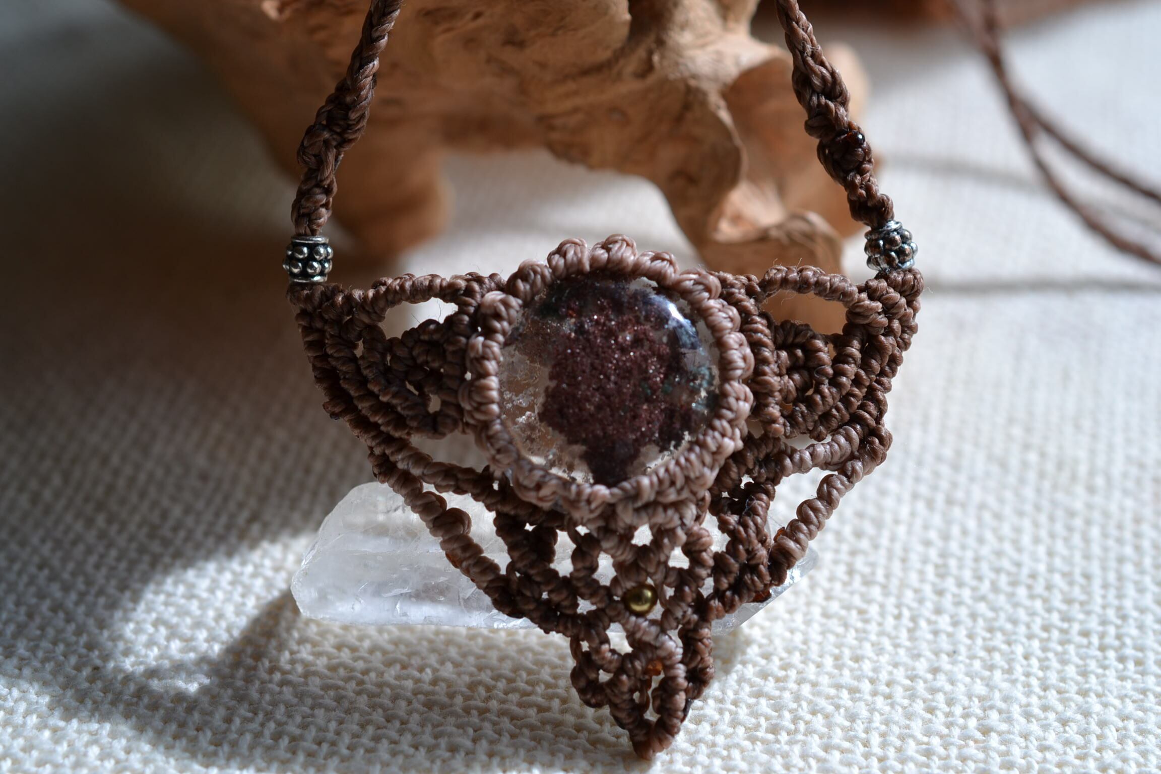 まんまるガーデンクオーツマクラメペンダントネックレスgarm085