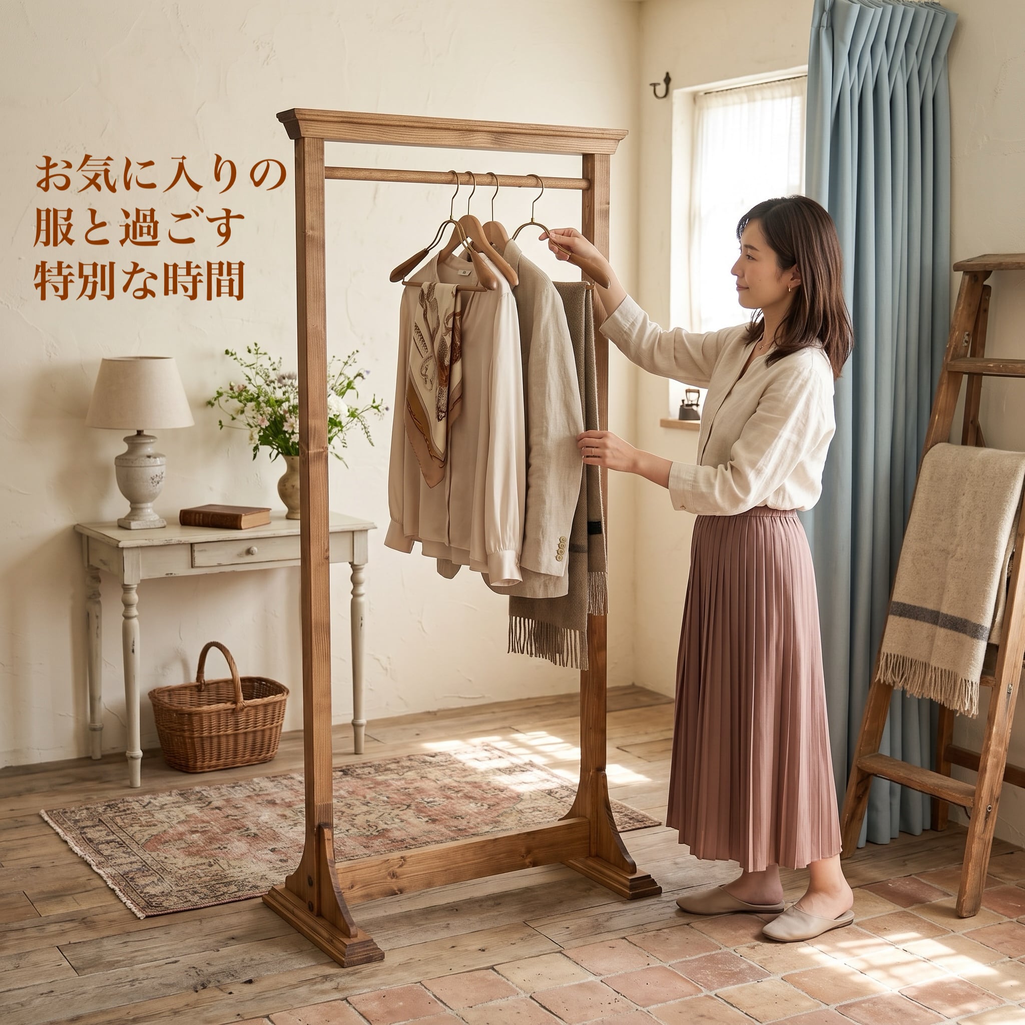 アンティーク風 木製ハンガーラックB/魅せる収納/ディスプレイ/天然無垢材/組み立て式/