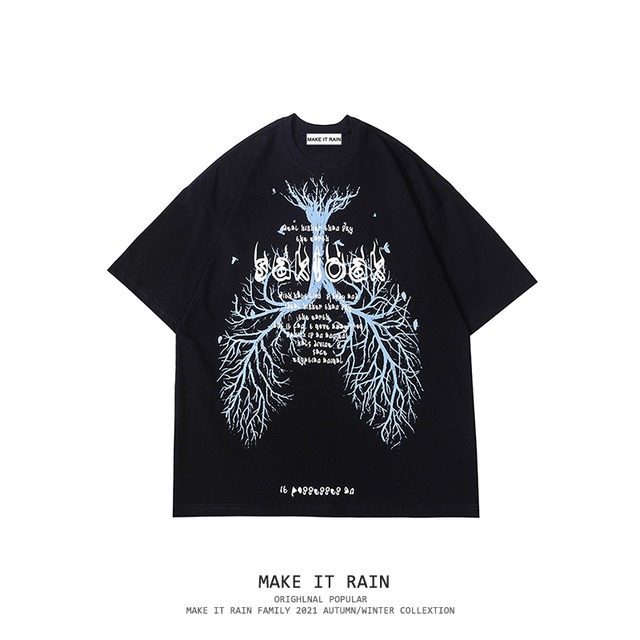 ダークブラックシャツ Tシャツ ルーズ ストリート かわいい MAKE_ITRAIN78910153795