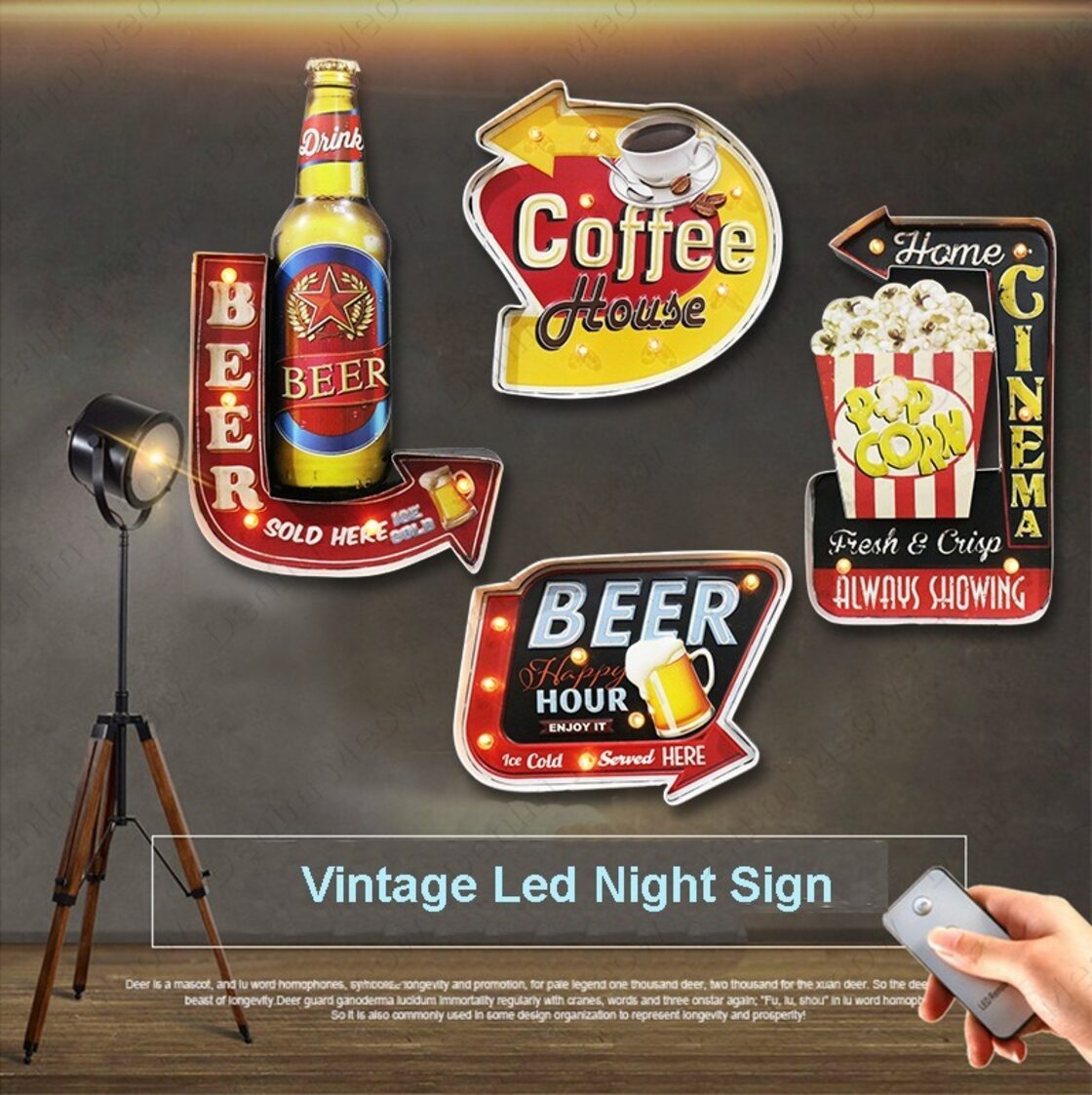 リモコン 特大 LEDライト ネオンサイン メタル 看板 ポップコーン 