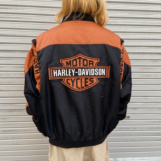 『送料無料』HARLEYDAVIDSON ハーレー　レーシングジャケット　刺繍ロゴ　ブラック