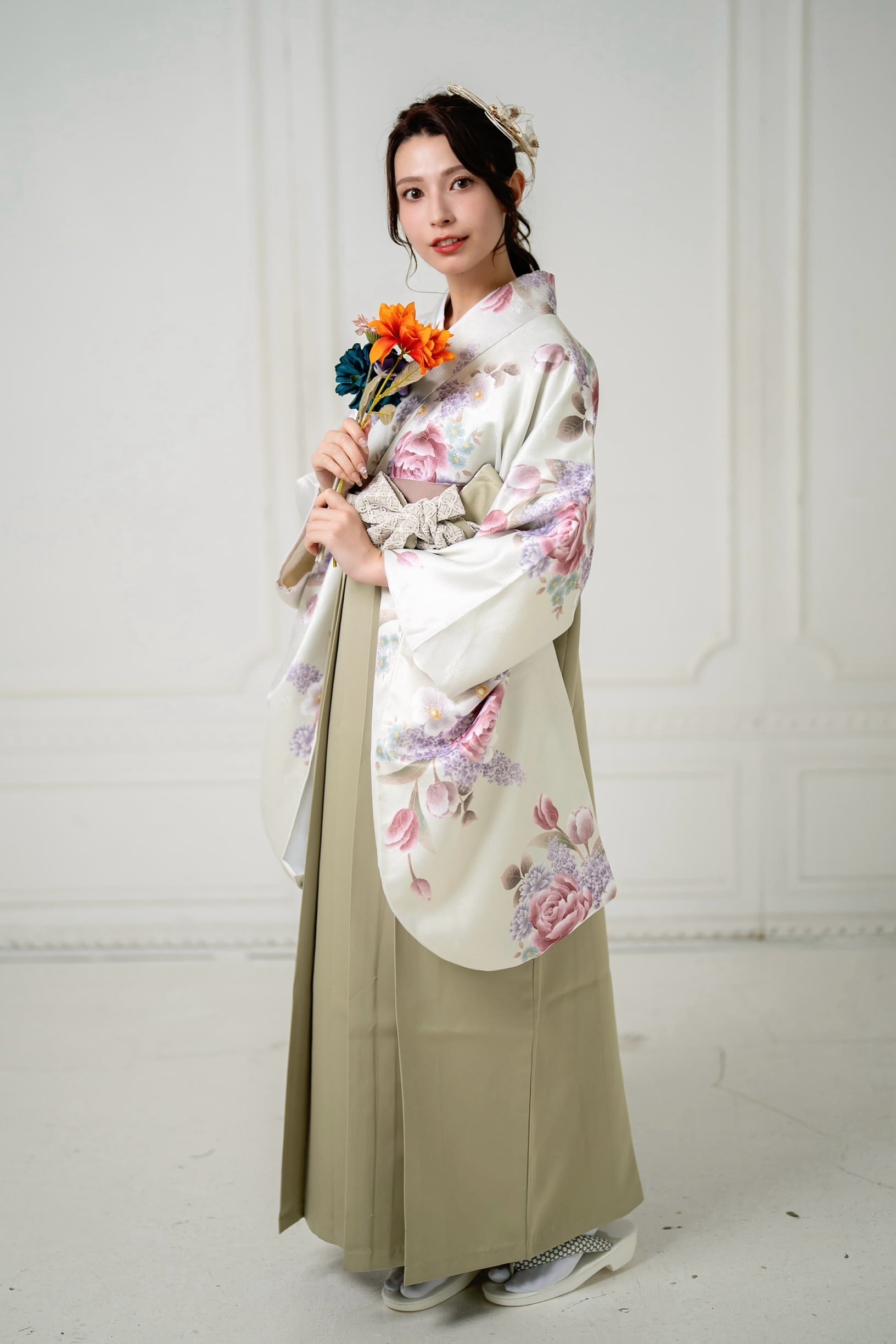 Kimono Sienne 卒業式袴3点セット ライトグリーン 二尺袖着物 袴 卒業