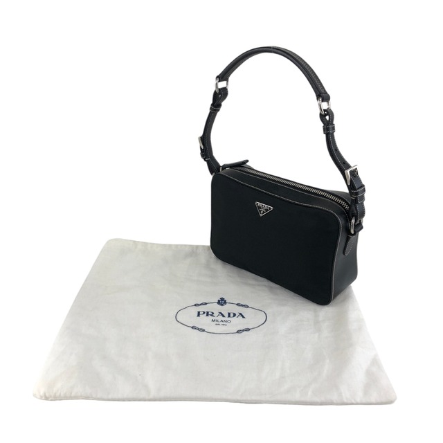 PRADA プラダ ショルダーバッグ ブラック トライアングルロゴ レザー ナイロン セミショルダーバッグ vintage ヴィンテージ オールド mshu7d