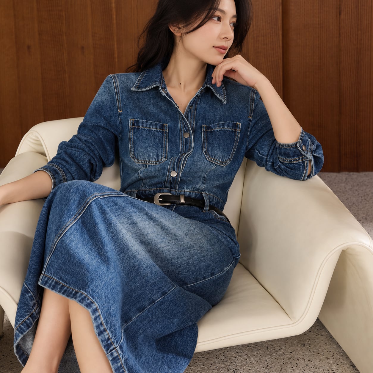 デニム ロング シャツワンピース 1col H10663