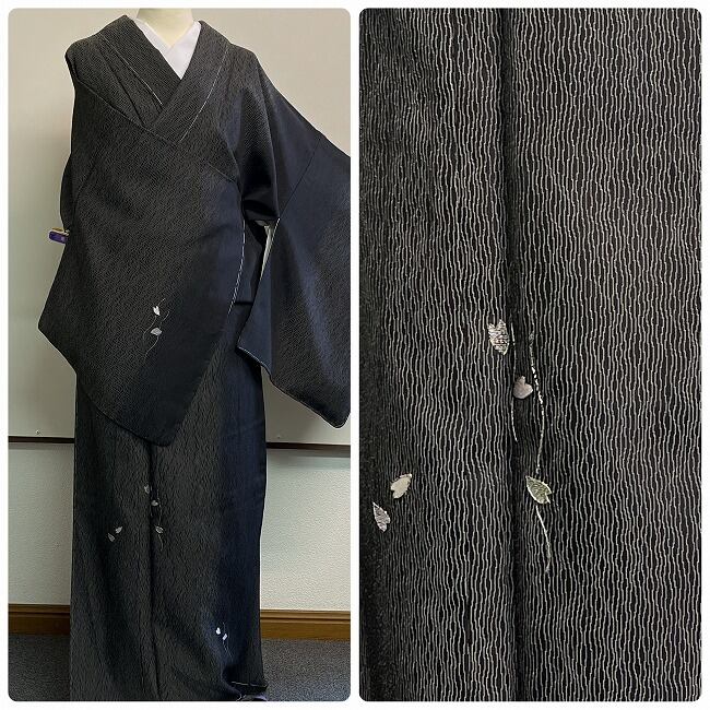 ☆美品 未使用 ワイド 付け下げ 黒 刺繍 桜 ☆ 3601 | 縁側・ちゃぶ台 