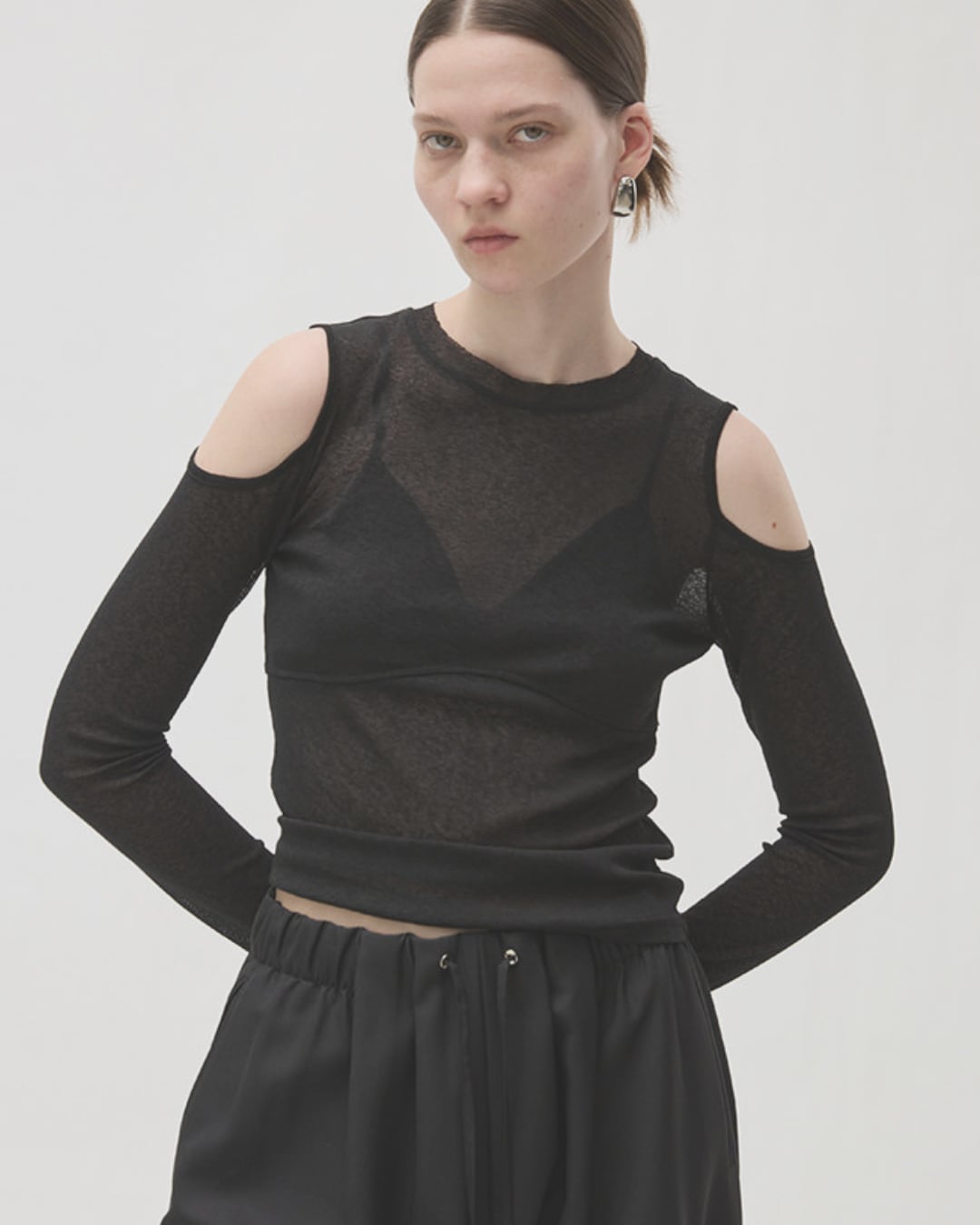 Sheer Layered Cold Shoulder Top