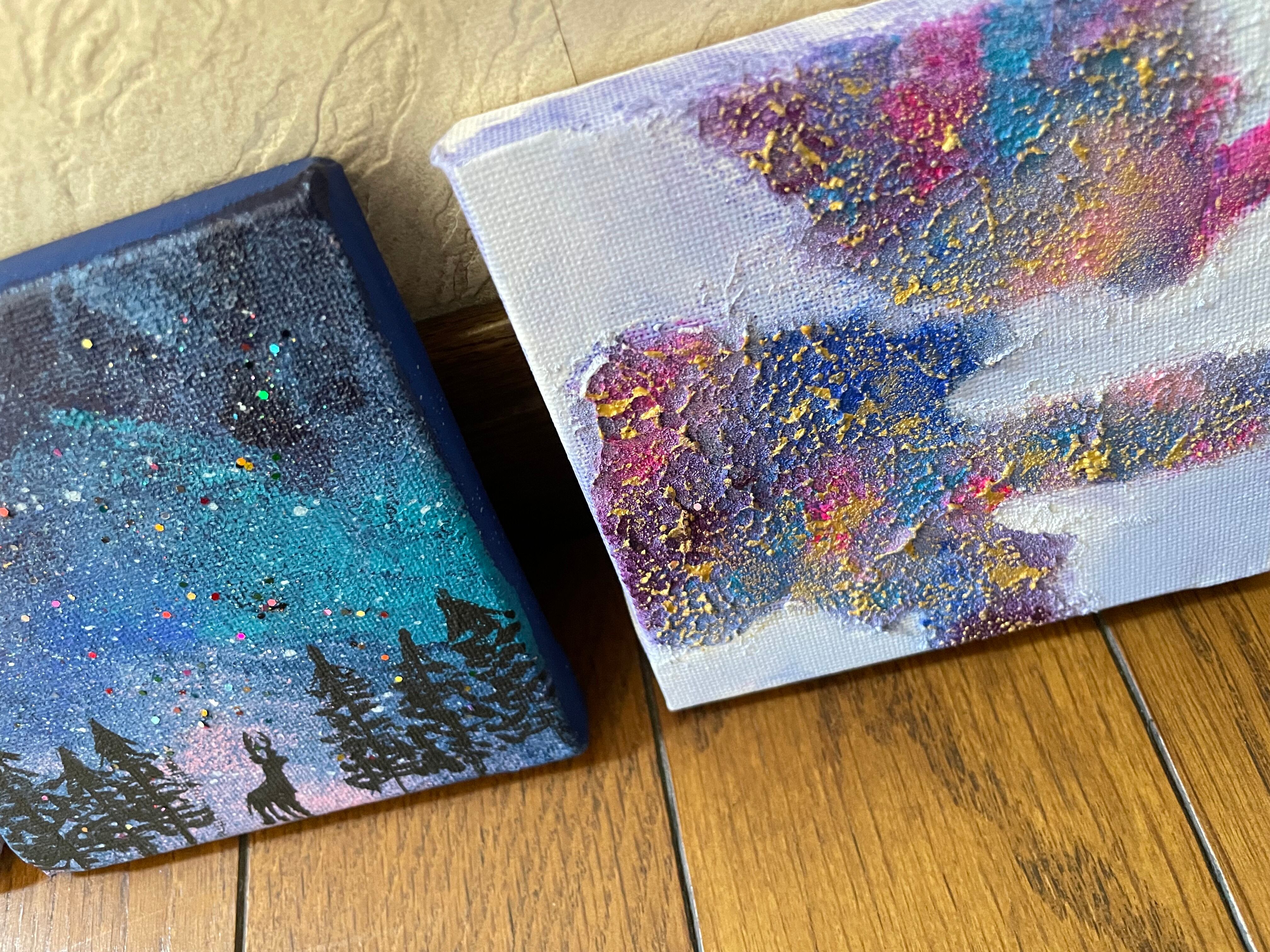A-115/26】【3点セット】原画 絵画 抽象画 風景画 カラフル キャンバス