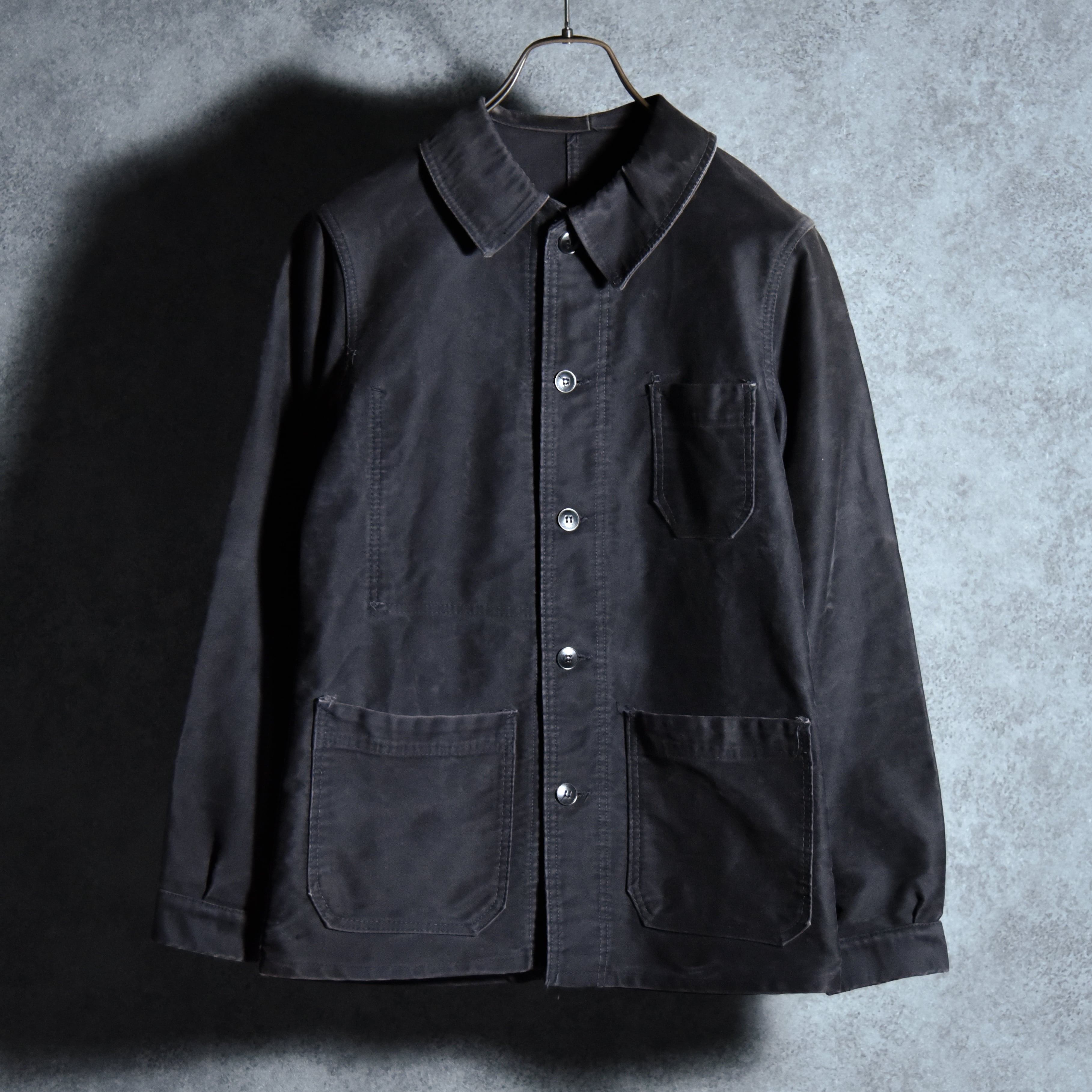 60s French Work Black Moleskin Jacket ブラック モールスキン