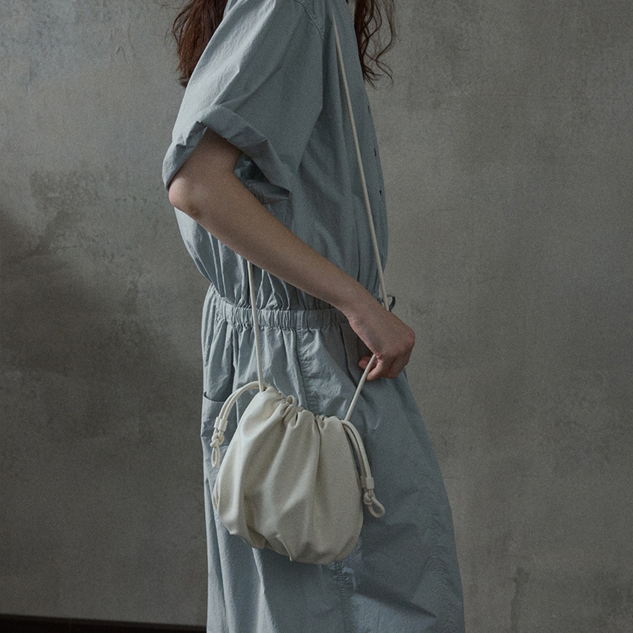 Drawstring Leather Mini Shoulder Bag  T6134