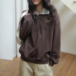 checked collar half zip sweatshirt