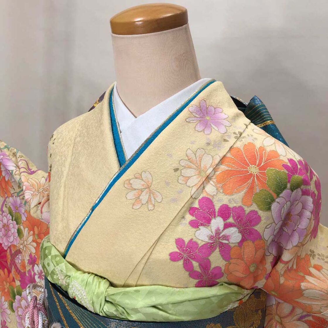 振袖フルセット 裄69cm 身丈180cm 長襦袢セット 総柄 振袖 帯 帯揚げ 