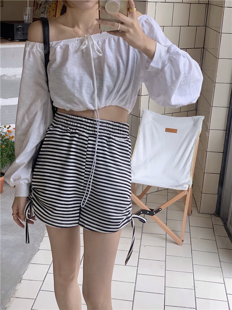 サマー薄手ルーズTシャツ ストライプショーツ ロング 夏物 ブルマー モンロー63311740508