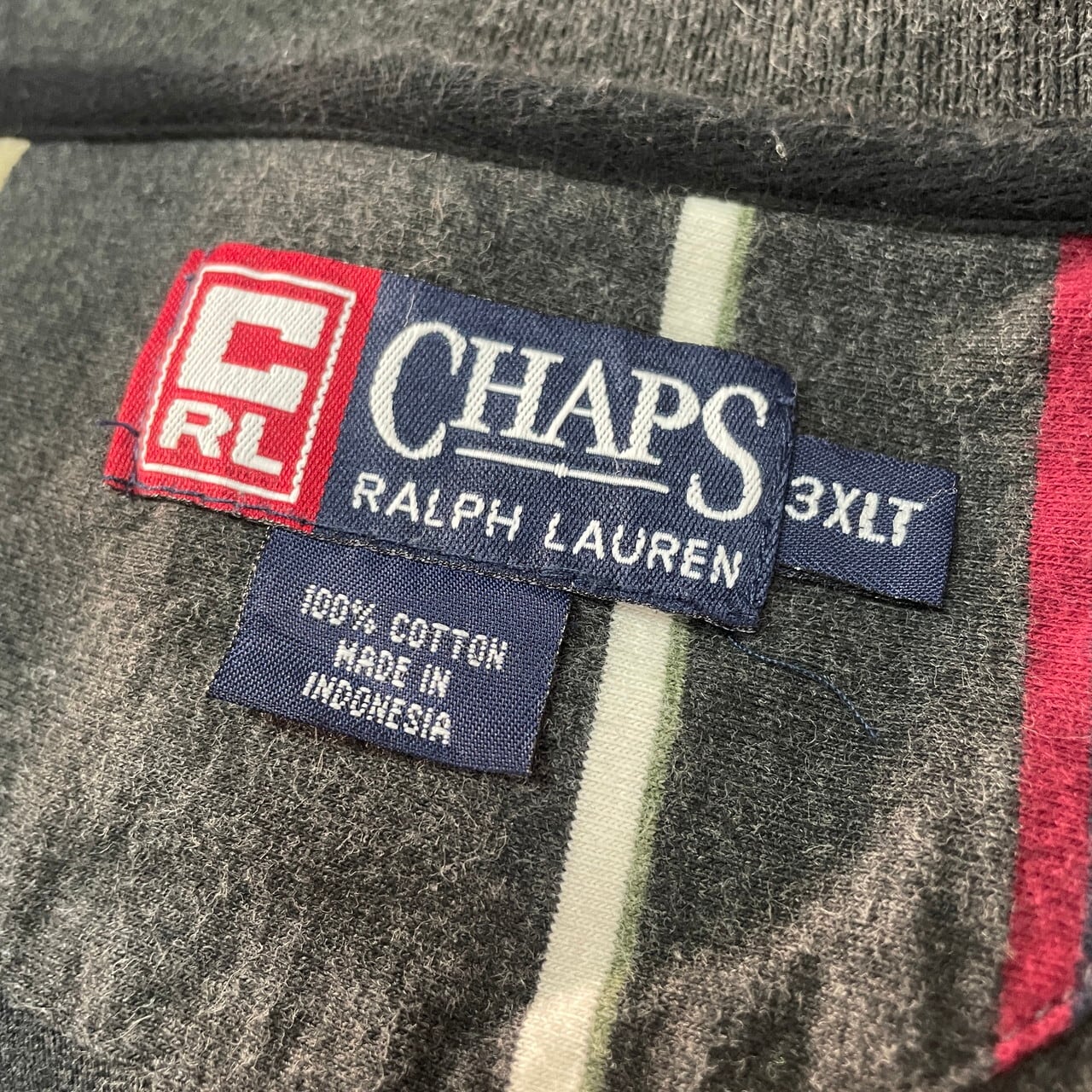 ヴィンテージラルフローレン ポロシャツ グレーと黒のストライプ ビッグサイズ 90年代 CHAPS Ralph Lauren チャップス ラルフローレン