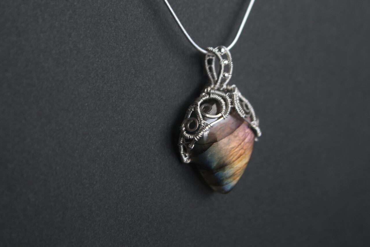 Multi color Labradorite silver 925 wire wrapping pendant