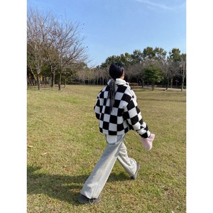 [KIIKO] Checkerboard Dumbled Nubim Crop Jumper (black) 正規品 韓国ブランド 韓国代行 韓国通販 韓国ファッション アウター