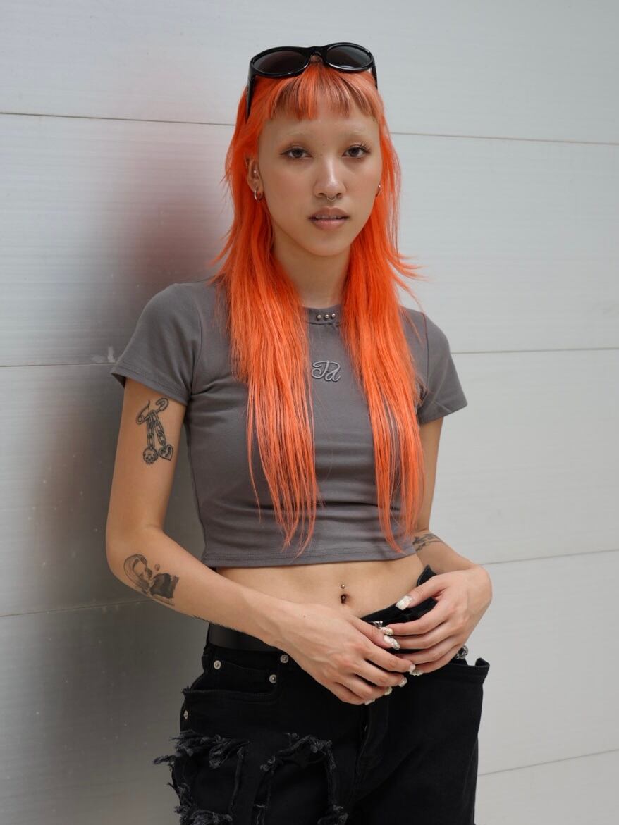 【LOVE KILLER ×POMME 】PUNK P'd embroidery crop stone tee(gray)