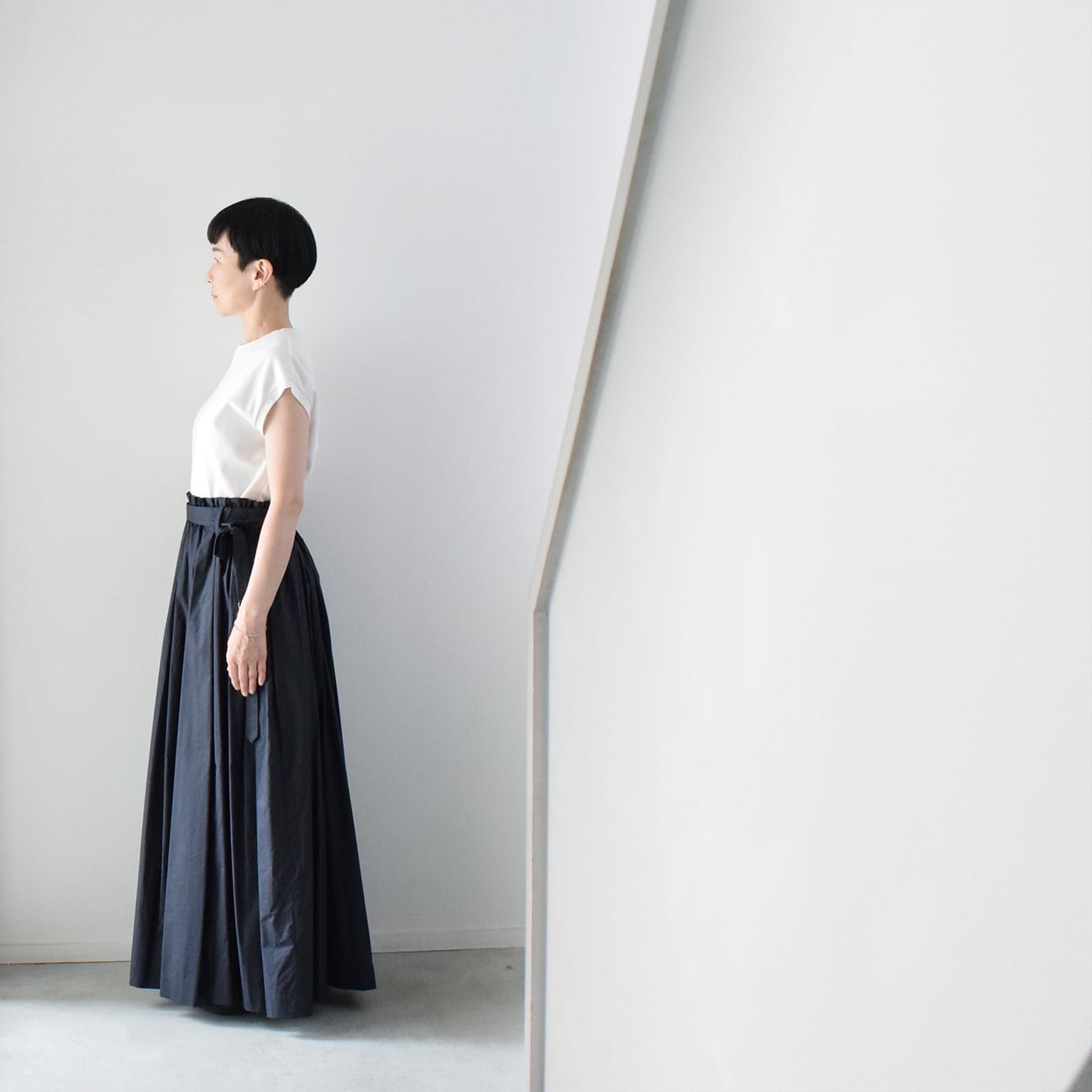 コットンボリュームギャザースカート：紺［SK19LSNV］ | skep-online shop