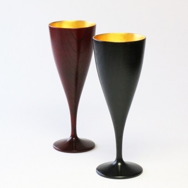 山中塗 欅 ワインカップ ペア ひびき 内金箔