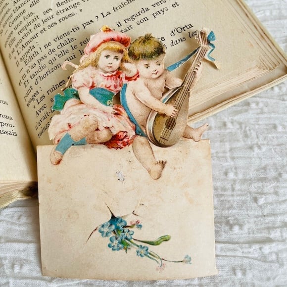 フランス ライティング トールペイントのボックス ブロカント [h028