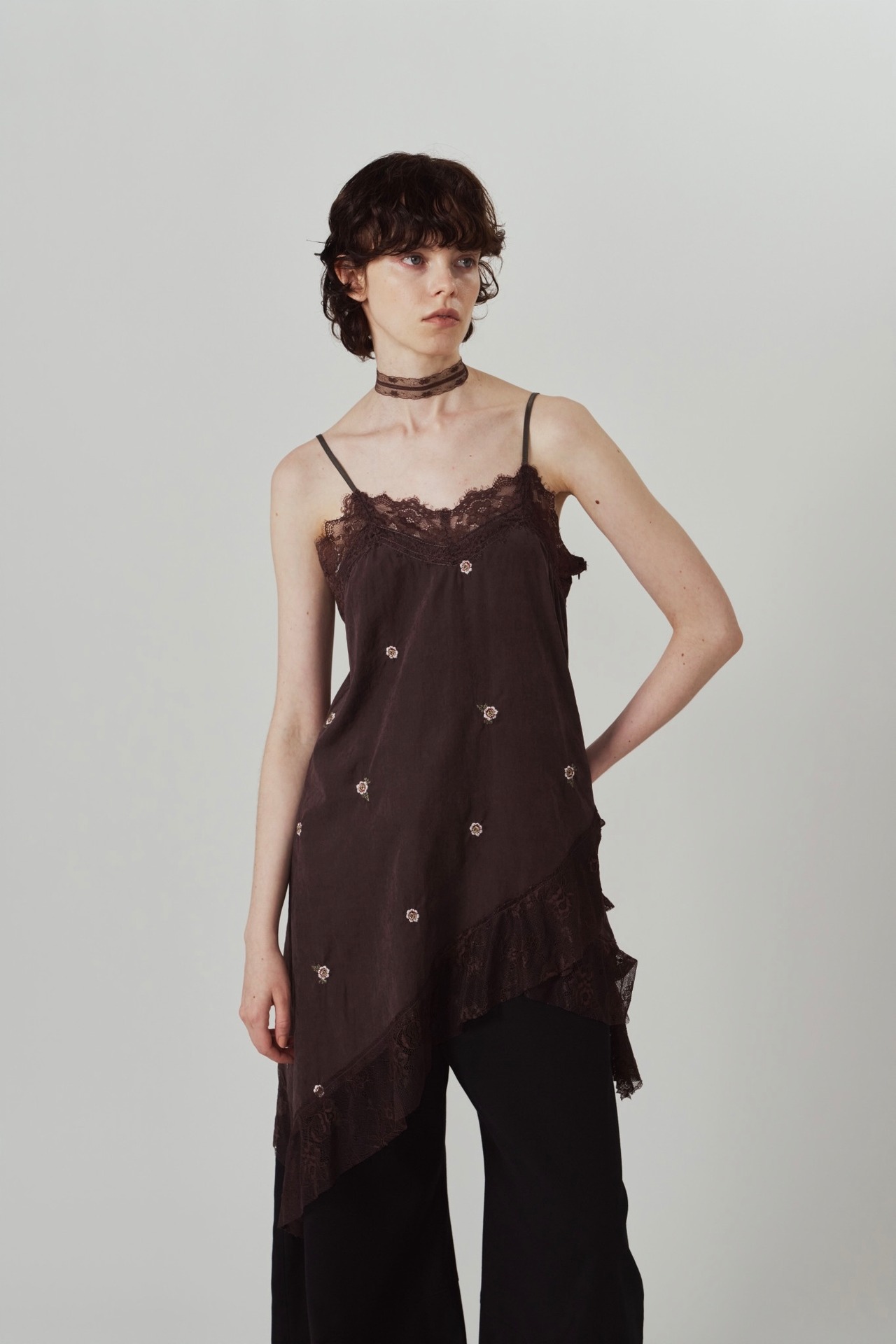 Lace Cami Dress / BROWN - 2