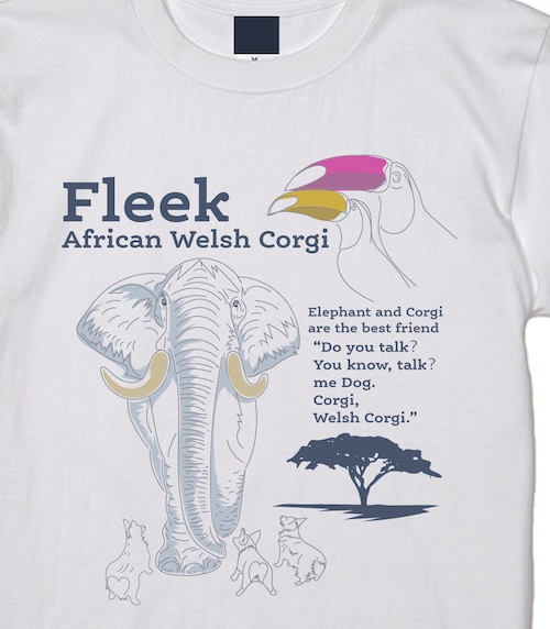 デザインNo.338  アフリカ象とコーギーTシャツ  5.6ozTシャツ　アフリカ象　UK Corgi　コーギー