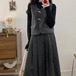 【3点セット】トグルボタンウールタッチベスト＋ハイネックトップス＋プリーツミディスカート ・73926