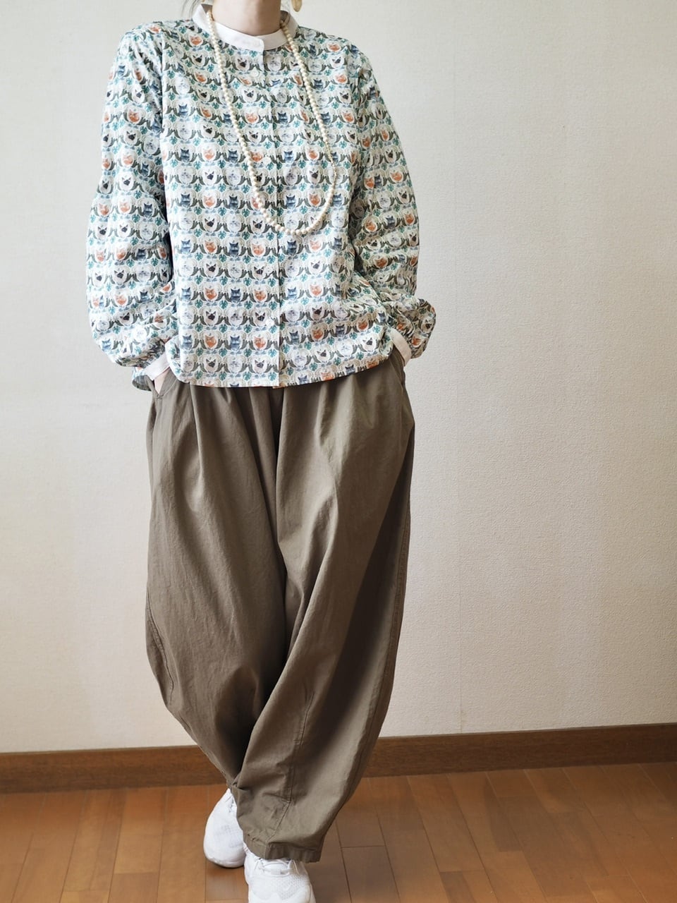 Catプリントブラウス <オフホワイト>