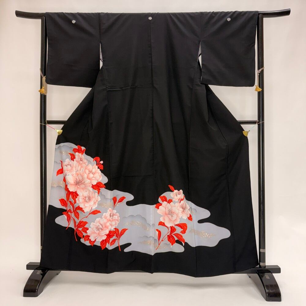 黒留袖 リサイクル着物 安い 裄64.2cm M size リメイク 中古 礼装 ポリエステル リユース 6200