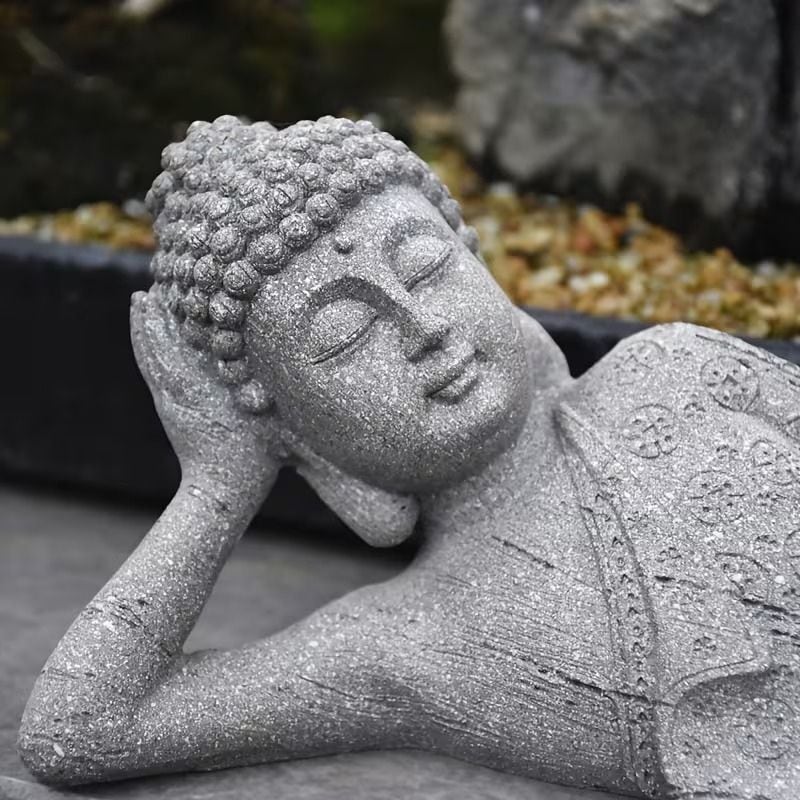 寝釈迦 涅槃像 仏陀像 涅槃仏 仏像 置物 石調 オブジェ 29cm