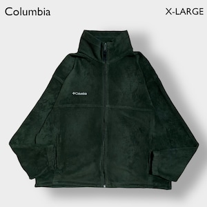 Columbia フリースジャケット ジップアップ フルジップ アウター XL ビッグサイズ コロンビア アウトドア ワンポイント 刺繍ロゴ ディープグリーン US古着