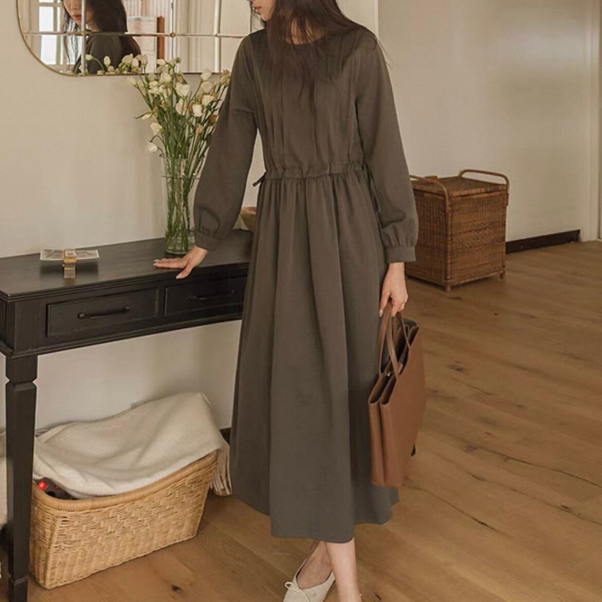 Aライン長袖ワンピース YH9134