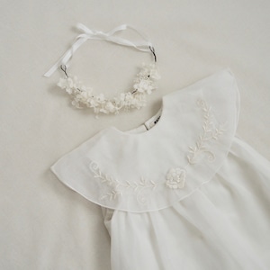 Original 刺繍  Bell organdy (Silk) Kids dress  & head accessory（White）90/110