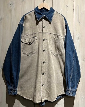 【a.k.a.C.a.k.a vintage】"Calvin Klein Jeans" Cotton × Linen Swiching Loose Denim Shirt Jacket