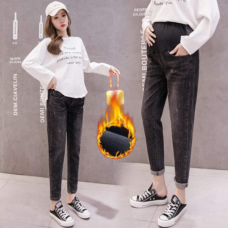 【新作】【送料無料】 952＃Winter Thick Warm Plus Velvet Denim Maternity Jeans Belly Pants Clothes Pregnant Women Pregnancy Trousers ウィンター 冬物 AL expec418370083928