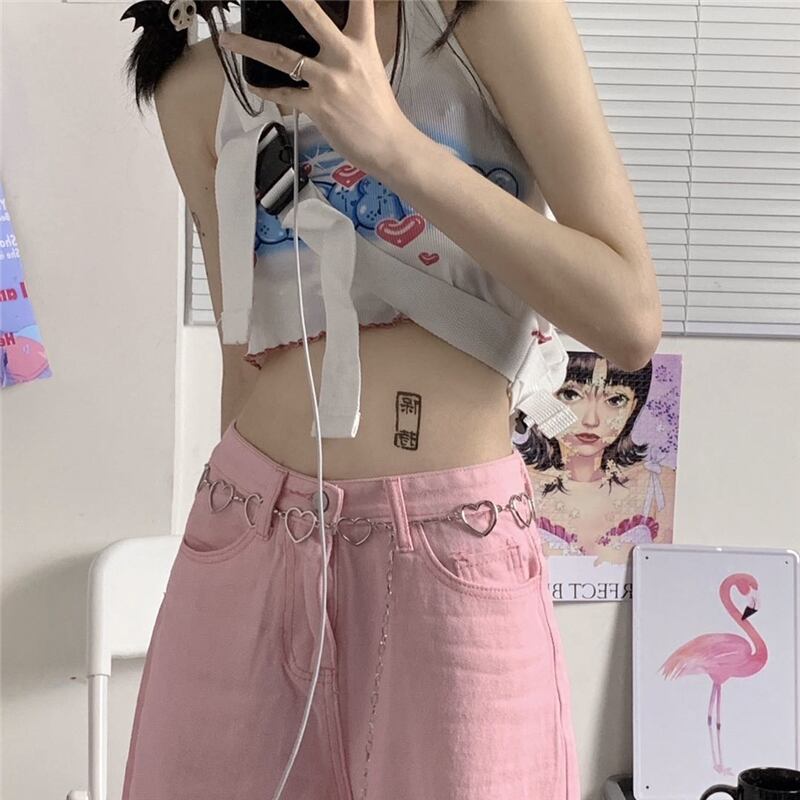 スタンダードカジュアルパンツ ジーンズ ピンク レトロ かわいい ケッペル61965577993