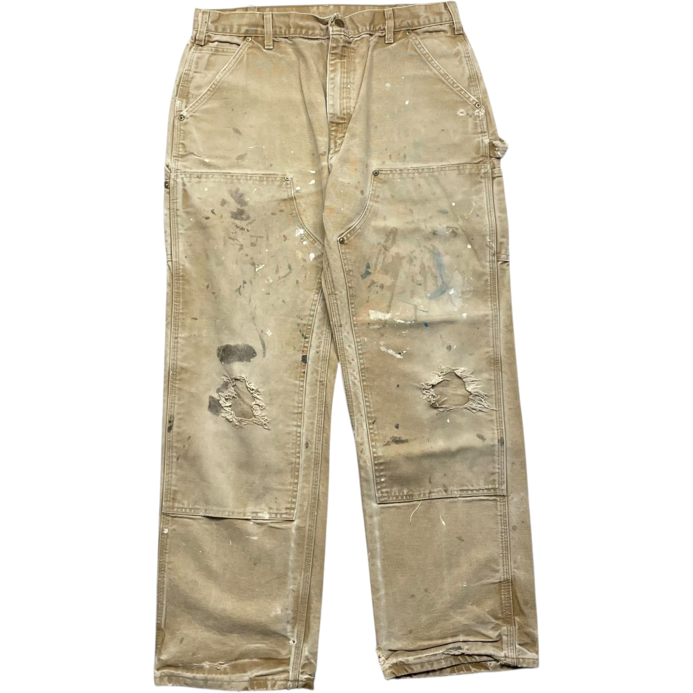 《実寸W35L31》Carhartt カーハート ダブルニー ワークパンツ ペインターパンツ ペンキ ダメージ ブラウン USA製 no.6462