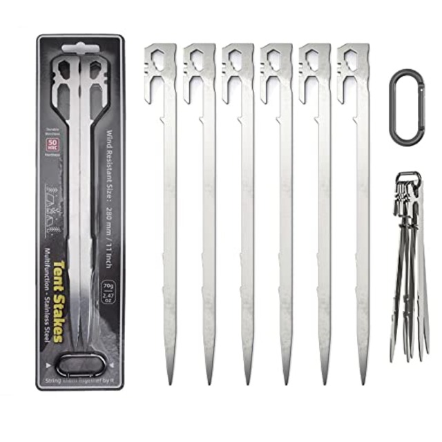 FFOGG ペグ テントペグ 28cm キャンプ設営用具 アウトドア 鍛造ペグ ステンレス鋼420 一体化 U字型 6本セット アウトドア 登山 硬い土 砂地 草地用 ステーク ペグセット