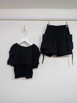 【kkarere】ワッシャーハーフパンツ ブラック S100~110cmのみ