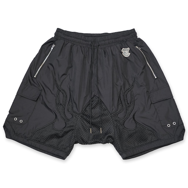 T.C.R FLAME SARUEL NYLON SHORTS - BLACK