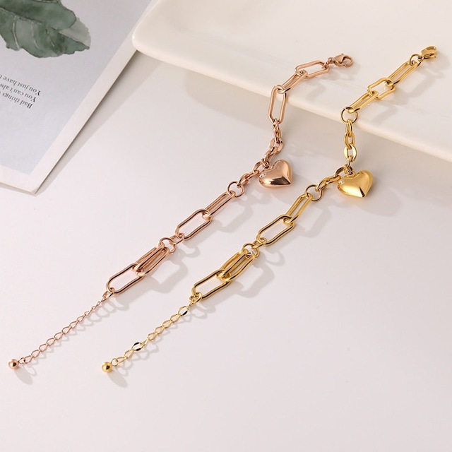 Heart charm chain bracelet 2 colors　V3095